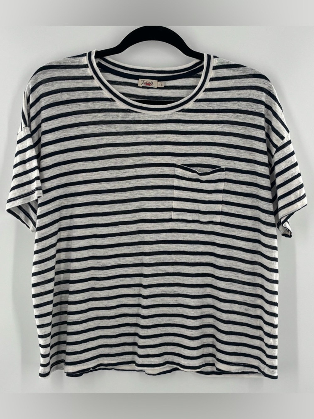 Faherty Sonoma 100% Linen Short Sleeve Pocket Tee Navy White Striped Women’s L